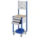 Mobil munkaállomás, bükk multiplex munkalap, perforált panel, 3 fiók, egyenként 100 mm magas, széxméxma 500x500x1730 mm, ral 7035/5010