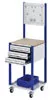 Mobil munkaállomás, bükk multiplex munkalap, perforált panel, 3 fiók, egyenként 100 mm magas, széxméxma 500x500x1730 mm, ral 7035/5010