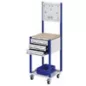   Mobil munkaállomás, bükk multiplex munkalap, perforált panel, 3 fiók, egyenként 100 mm magas, széxméxma 500x500x1730 mm, ral 7035/5010