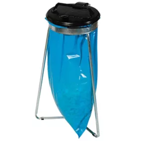   Szemeteszsák-tartó 1 db 120 literes szemeteszsákhoz, szorítógyűrűvel, fix, fekete műanyag fedéllel, szé x mé x ma 500 x 500 x 900 mm