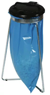 Szemeteszsák-tartó 1 db 120 literes szemeteszsákhoz, szorítógyűrűvel, fix, fekete műanyag fedéllel, szé x mé x ma 500 x 500 x 900 mm