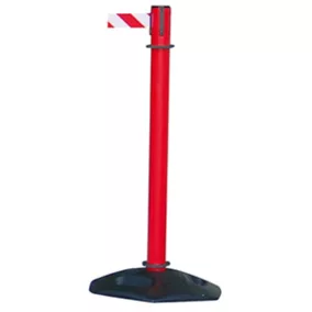   Gördülő szalagtartó, kültéri használatra, heavy durty modell, piros műanyagból készült oszlop, övhossz 3,65 m, övszín piros/fehér, 2 db-os csomag