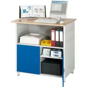   Számítógépszekrény, 25 mm vastag bükk dekorpanel, fix, 1 rekesz balra, 2 rekesz jobbra, monitorház nélkül, széxméxma 1100x800x1100 mm, ral 7035/5010