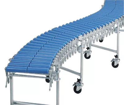 Ollós görgős szállítószalag műanyag görgőkkel, szállítószalag szélessége 300 mm, 1,9-4,4 m-ig kihúzható