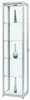 Szabadon álló vitrin dupla ajtókkal, széxméxma 500x500x2000 mm, 4 üvegpolc, alumínium ezüst, világítással együtt