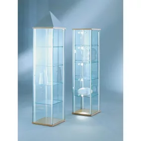   Pultvitrin, teljes üveg, felső/alsó polcok, ezüst díszítéssel, 2 vastag üvegpolc, széxméxma 430x430x700 mm