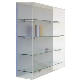   Fali vitrin, teljes üveg, felső/alsó polcok, ezüst díszítéssel, 4 vastag üvegpolc, széxméxma 800x200x800 mm