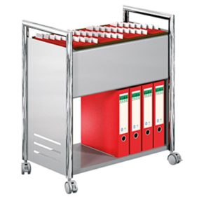   Irat kocsi, 1 polc, 1 függőmappa, hxszxm 660x375x730 mm, króm/ezüst