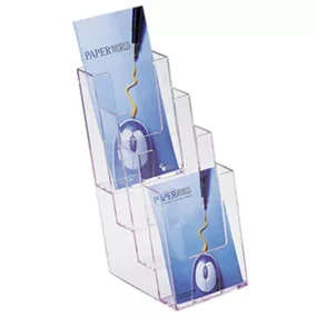   Asztali brosúratartó, 4 rekesszel, 1/3 din a4, széxméxma 115x150x255 mm, kristálytiszta, 8 db-os csomag