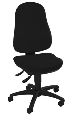 Irodai forgószék, m-es méret, ülés szélessége x mélysége x magassága 460x440x430-530 mm, háttámla magassága. 560-610 mm, pontszinkronizáció, deréktámasz, porckorongsérv-ülés, fekete borítás