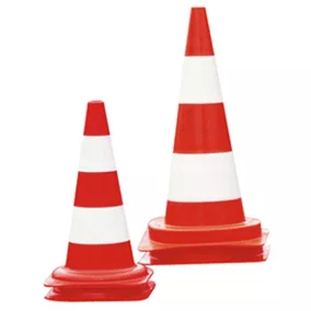   Fényvisszavető bóják, kereskedelmi és nem nyilvános területeken való használatra, piros, 2 fehér gyűrűvel, magasság 500 mm, 1-9 darabos kiszerelésben kaphatók.