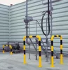Ütközésvédő rudak beltéri használatra, alapozott és sárga műanyag bevonattal, fekete jelzőcsíkokkal, szélesség x magasság 375x350 mm