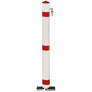 Alumínium terelőoszlopok, négyzet alakú, 70x70 mm, 3 piros gyűrűvel, levehető a talajkonzolról, reteszelés nélkül