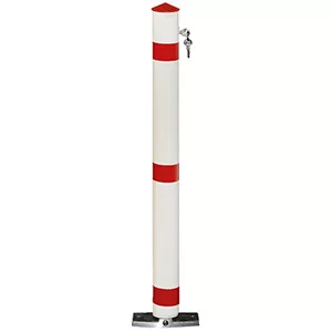 Alumínium terelőoszlopok, négyzet alakú, 70x70 mm, 3 piros gyűrűvel, levehető a talajkonzolról, reteszelés nélkül