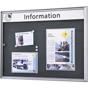 Vitrin, széxméxma 500x27x760 mm, din a2 álló, alumínium profilok, edzett üveg, fehér hátlap, 10 mágnessel + 1 zsebbel