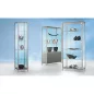  Álló vitrin, széxméxma 1500x400x1860 mm, alumínium profilok, 3 üvegpolc, tolóajtók, ezüst lábak