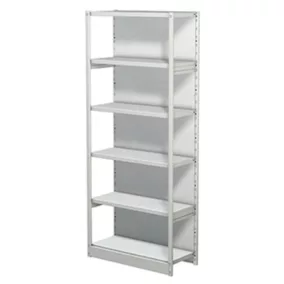   Csavarmentes polc hátfallal, alsó rész, 6 polc, 5 polc, széxméxma 750x300x1900 mm, világosszürke