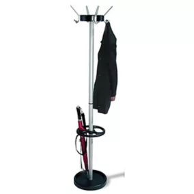   Kabáttartó, átmérő x magasság 400 x 1710 mm, forgatható akasztókoronával, 4 kalap- és 8 kabátakasztóval, alumínium, ezüst/fekete