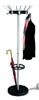 Kabáttartó, átmérő x magasság 475 x 1710 mm, forgatható akasztókorona, 8 kalaptartó + 16 kabáttartó, esernyőtartó, alumínium ezüst/fekete