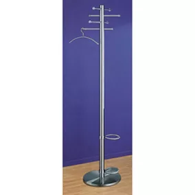   Rozsdamentes acél kabáttartó, átmérő x magasság 410 x 1800 mm, 4 mozgatható kar, 8 kalap-/kabátakasztó