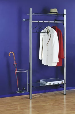 Rozsdamentes acél fali gardróbrendszer, kiegészítő elemmel, ruhaakasztó rúddal, 2 biztonsági üvegpolccal, széxméxma 800x400x1900 mm