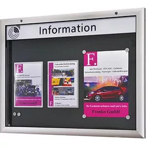 Vitrin, szé x mé x ma 1380x43x1025 mm, din a0 fekvő, alumínium profilok, edzett biztonsági üveg, antracit hátlap, 10 mágnessel + 1 zsebbel