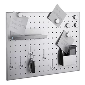   Mágneses tábla rozsdamentes acélból, szélesség x mélység x magasság 500x10x350 mm, perforált, tartozékokkal együtt