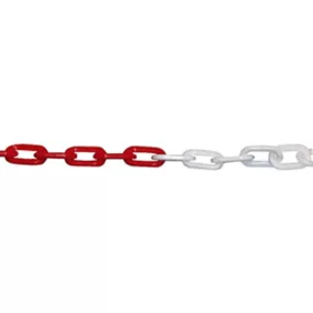   Műanyag elzáró lánc, piros/fehér, átmérője. 6 mm, 36 mm-es osztás, 10 m hosszú