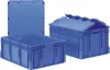 Euronorm újrafelhasználható tartók, fedéllel, standard talppal, teherbírás 60 kg, űrtartalom 49 l, hxszxm kívül/belül 800x600x138/762x562x115 mm, kék színű