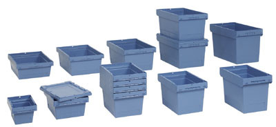 Euronorm újrafelhasználható tartók, fedél nélkül, űrtartalom 5 liter, hxszxm 300x200x153 mm, kék színű, 2 db-os csomag