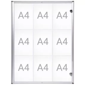   Vitrin, széxméxma 710x31x951 mm, 9xdin a4, alumínium profilok, műanyag üveg, 2 cilinderzár