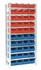 Csavarmentes polcrendszer nyitott elejű tárolórekeszekkel, alap rész, széxméxma 875x400x2000 mm, 10 polc, 40 rekesz méretű. 4 sz x m x ma 200x350x150 mm