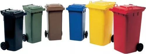 Nagyméretű, 240 l-es hdpe kék mobil hulladéktároló, 240 l-es hdpe kék színű, mobil hulladéktároló, en 840 szabvány szerint