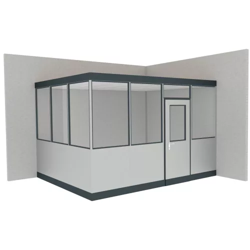 Csarnok iroda, kétoldalas, padló nélkül, 2 lámpával, széxméxma 3050x3050x2630 mm, ral 9002 szürkésfehér, keret ral 7016 antracit