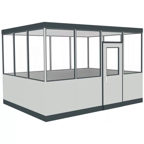 Csarnok iroda, 4 oldalas szabadon álló, lábazat nélkül, 2 lámpával, széxméxma 3045x3045x2630 mm, ral 9002 szürkésfehér, keret ral 7016 antracit