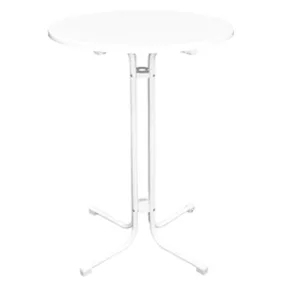   Bisztróasztal, átmérő x magasság 700x1100 mm, sevelit asztallap, acélcső váz, összecsukható, fehér
