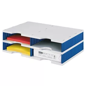   Iktatórendszer, alapmodul, 2x2 rekesz, széxméxma 485x331x153 mm, polisztirol, szürke/kék