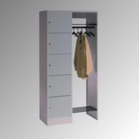   5 fős ruhafogas rendszer, 1x5 rekesz, rekesz szélessége (belső) 410 mm, széxméxma 960x480x1950 mm, ral 7035