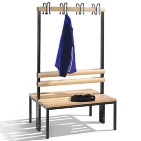   Kétoldalas pad, keményfa lécek, cipőtartó nélkül, méxma 756x1710 mm, hosszúság 1000 mm, ral 7021