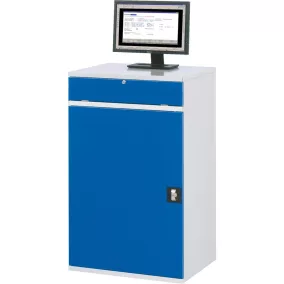   Számítógépszekrény, széxméxma 650x520x1060 mm, 1 kihúzható polc, 1 kulcstartó rekesz csuklós fedéllel, 1 csuklós ajtó, ral 7035/5010, fix