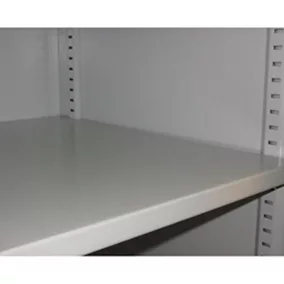   Polc 400 mm széles, sima hátlapú felső szekrényekhez, sima hátlapú felső szekrényekhez, 23 mm vastag, 4 polctartóval, ral 7035