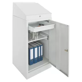   Írópult kiegészítő, csuklós fedél görgős peremmel, hengerzárral, szé x mé x ma 495x495x95/270 mm, ral 3000