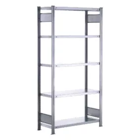   Csavarmentes polcrendszer, horganyzott, alsó rész, 5 polc, horganyzott, polcterhelés 150 kg, széxméxma 875x300x2000 mm