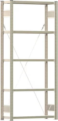 Csavarmentes polcrendszer, horganyzott, alsó rész, 5 polc, horganyzott, polcterhelés 250 kg, széxméxma 875x300x2000 mm