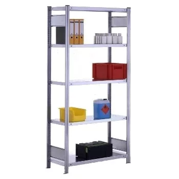 Csavarmentes polcrendszer, horganyzott, alsó rész, 5 polc, horganyzott, polcterhelés 250 kg, széxméxma 875x300x2000 mm