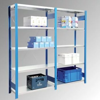 Csavarmentes polcrendszer, horganyzott, alsó rész, 5 polc, horganyzott, polcterhelés 250 kg, széxméxma 875x300x2000 mm