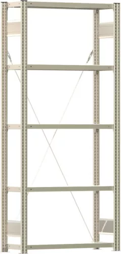 Csavarmentes polcrendszer, horganyzott, alsó rész, 5 polc, horganyzott, polcterhelés 350 kg, széxméxma 875x300x2000 mm