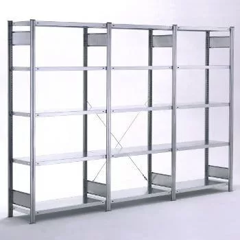 Csavarmentes polcrendszer, horganyzott, alsó rész, 5 polc, horganyzott, polcterhelés 350 kg, széxméxma 875x300x2000 mm