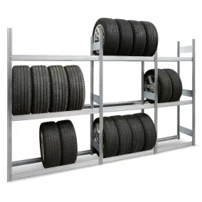   Gumiabroncs-állvány, alap rész, horganyzott, 3 tárolószint, polcterhelés 250 kg, széxméxma 875x400x2000 mm