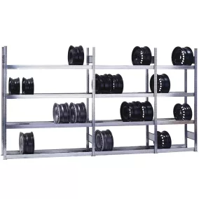   Felni tároló állvány, alap rész, horganyzott, 4 tárolószint, polcterhelés 250 kg, széxméxma 875x300x2000 mm